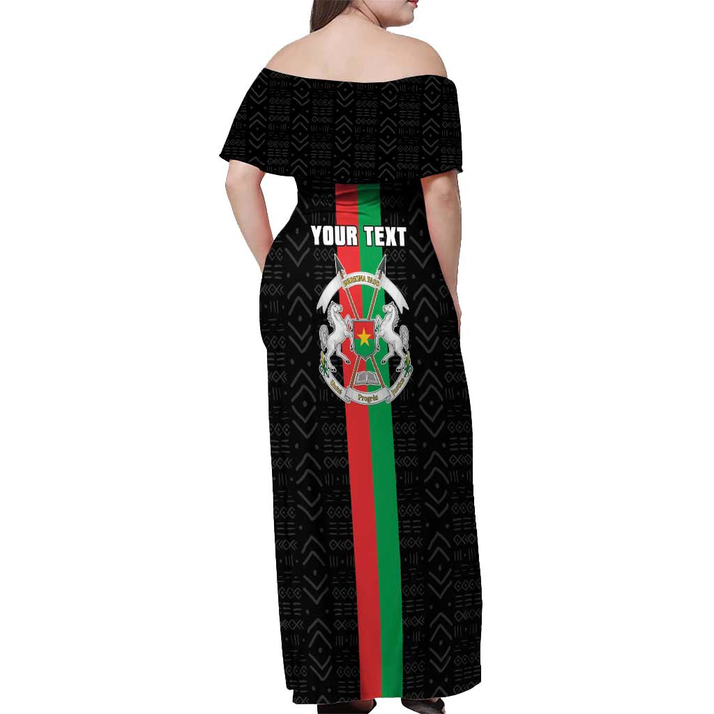 Personalized Burkina Faso Striped Off Shoulder Maxi Dress African Mud Cloth Pattern - Black - Wonder Print Shop