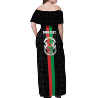 Personalized Burkina Faso Striped Off Shoulder Maxi Dress African Mud Cloth Pattern - Black - Wonder Print Shop