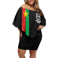 Personalized Burkina Faso Striped Off Shoulder Short Dress African Mud Cloth Pattern - Black - Wonder Print Shop