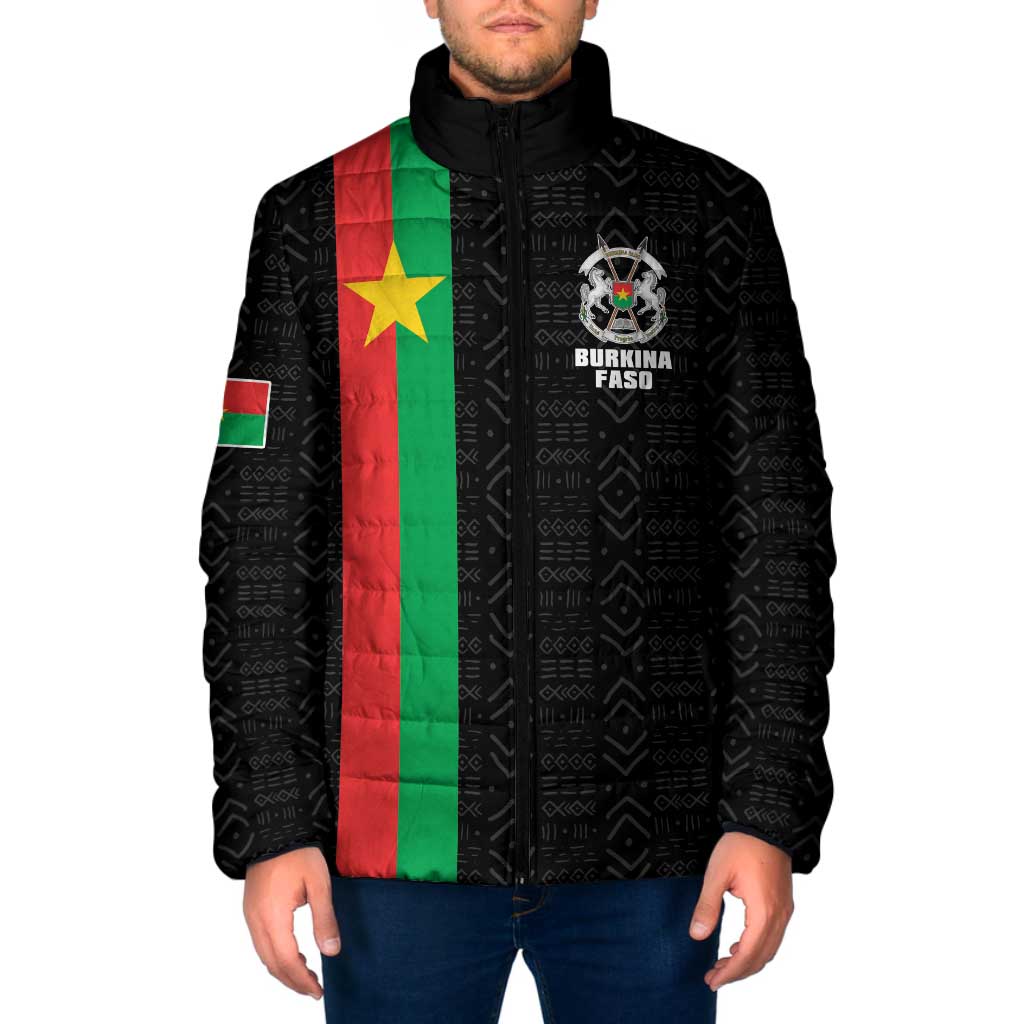 Personalized Burkina Faso Striped Padded Jacket African Mud Cloth Pattern - Black - Wonder Print Shop