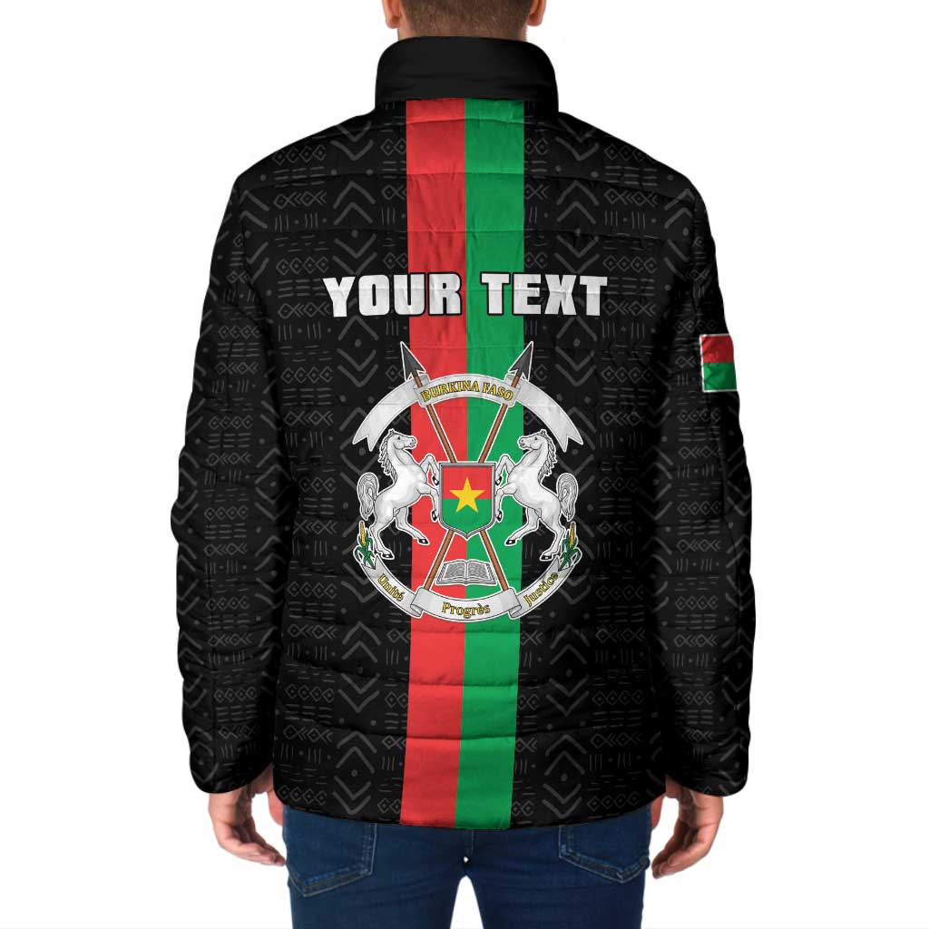 Personalized Burkina Faso Striped Padded Jacket African Mud Cloth Pattern - Black - Wonder Print Shop