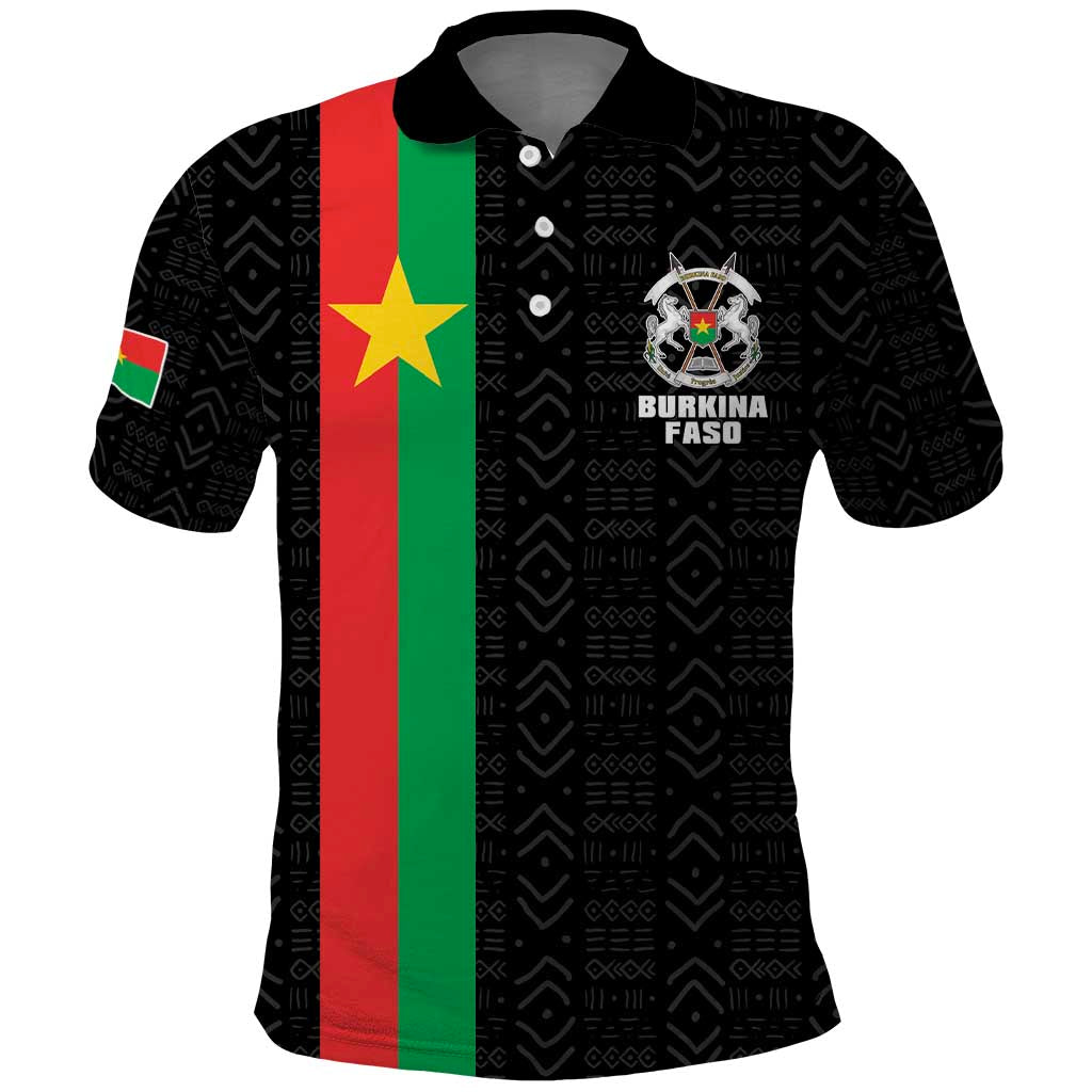 Personalized Burkina Faso Striped Polo Shirt African Mud Cloth Pattern - Black - Wonder Print Shop
