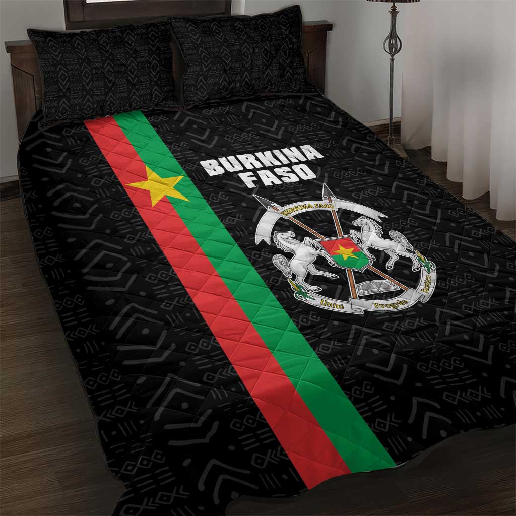 Burkina Faso Striped Quilt Bed Set African Mud Cloth Pattern - Black - Wonder Print Shop