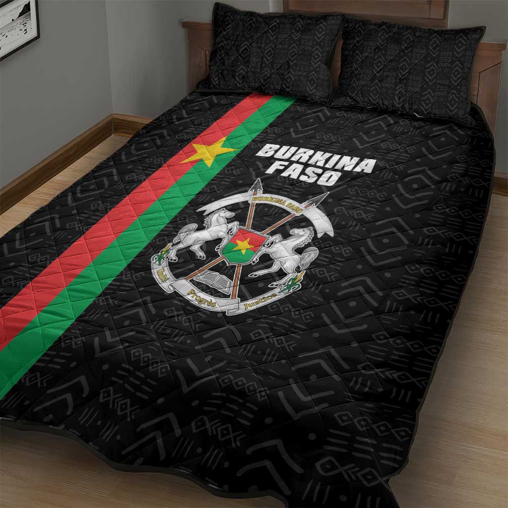 Burkina Faso Striped Quilt Bed Set African Mud Cloth Pattern - Black - Wonder Print Shop