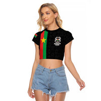 Personalized Burkina Faso Striped Raglan Cropped T Shirt African Mud Cloth Pattern - Black - Wonder Print Shop