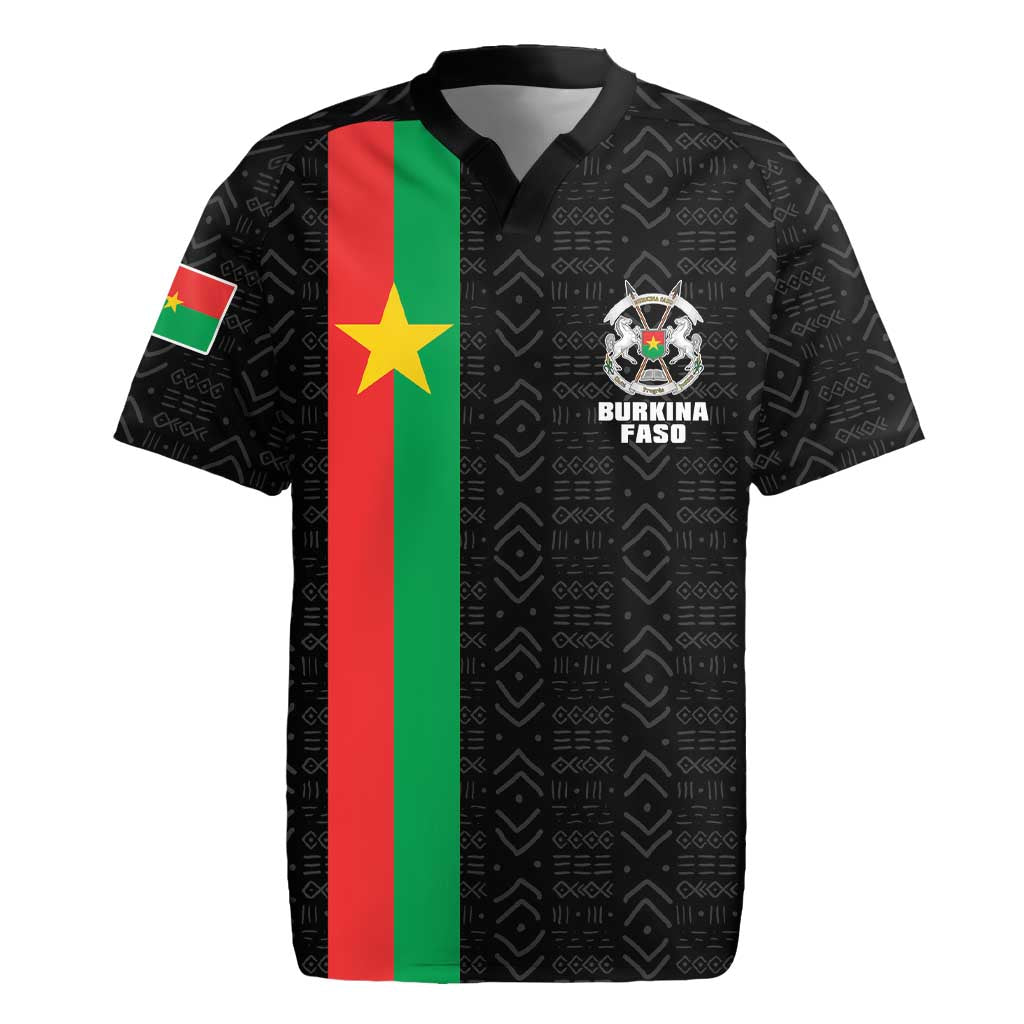 Personalized Burkina Faso Striped Rugby Jersey African Mud Cloth Pattern - Black - Wonder Print Shop