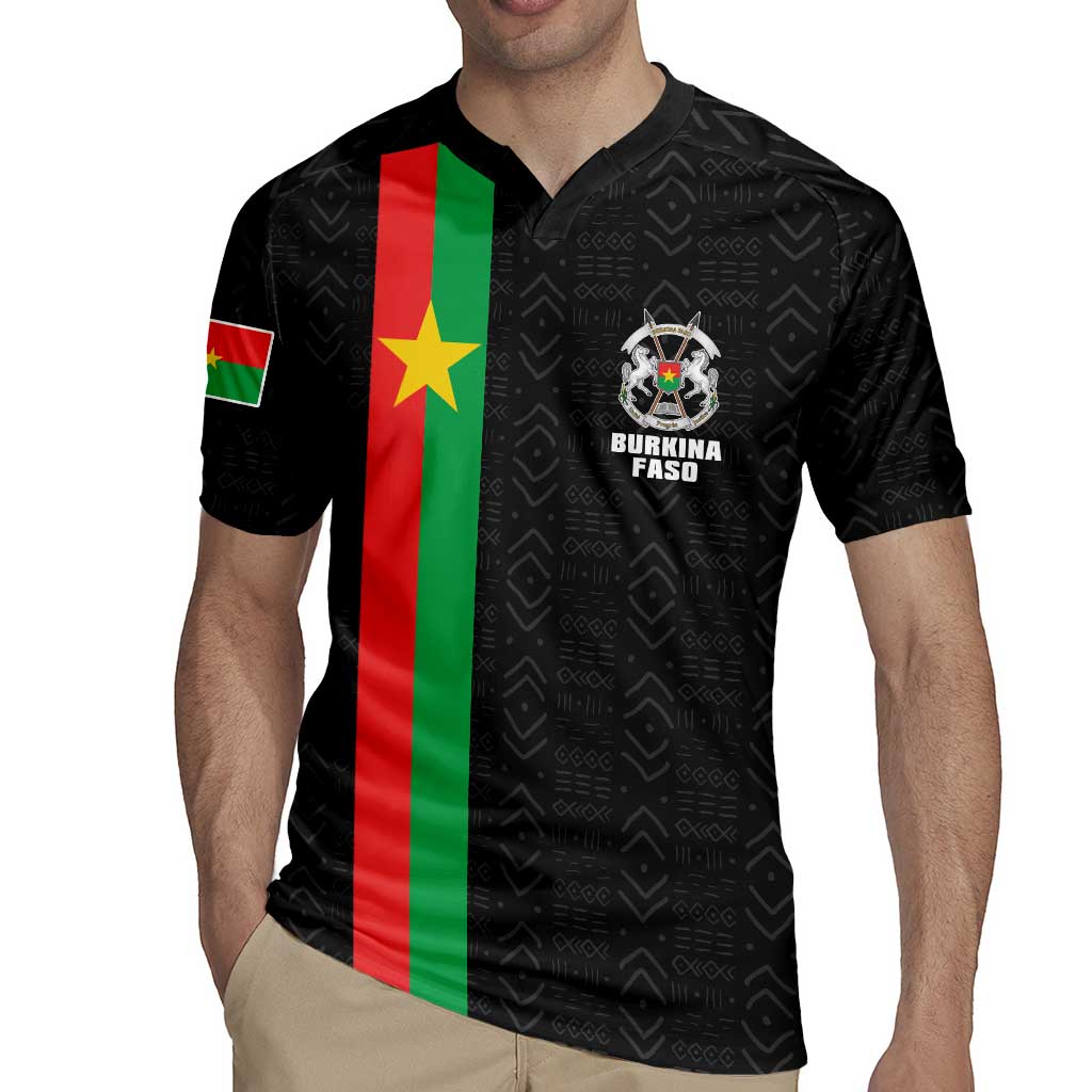 Personalized Burkina Faso Striped Rugby Jersey African Mud Cloth Pattern - Black - Wonder Print Shop
