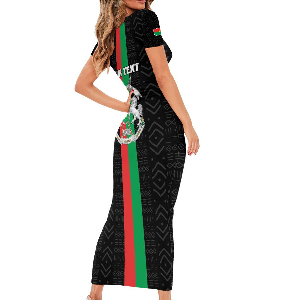 Personalized Burkina Faso Striped Short Sleeve Bodycon Dress African Mud Cloth Pattern - Black - Wonder Print Shop