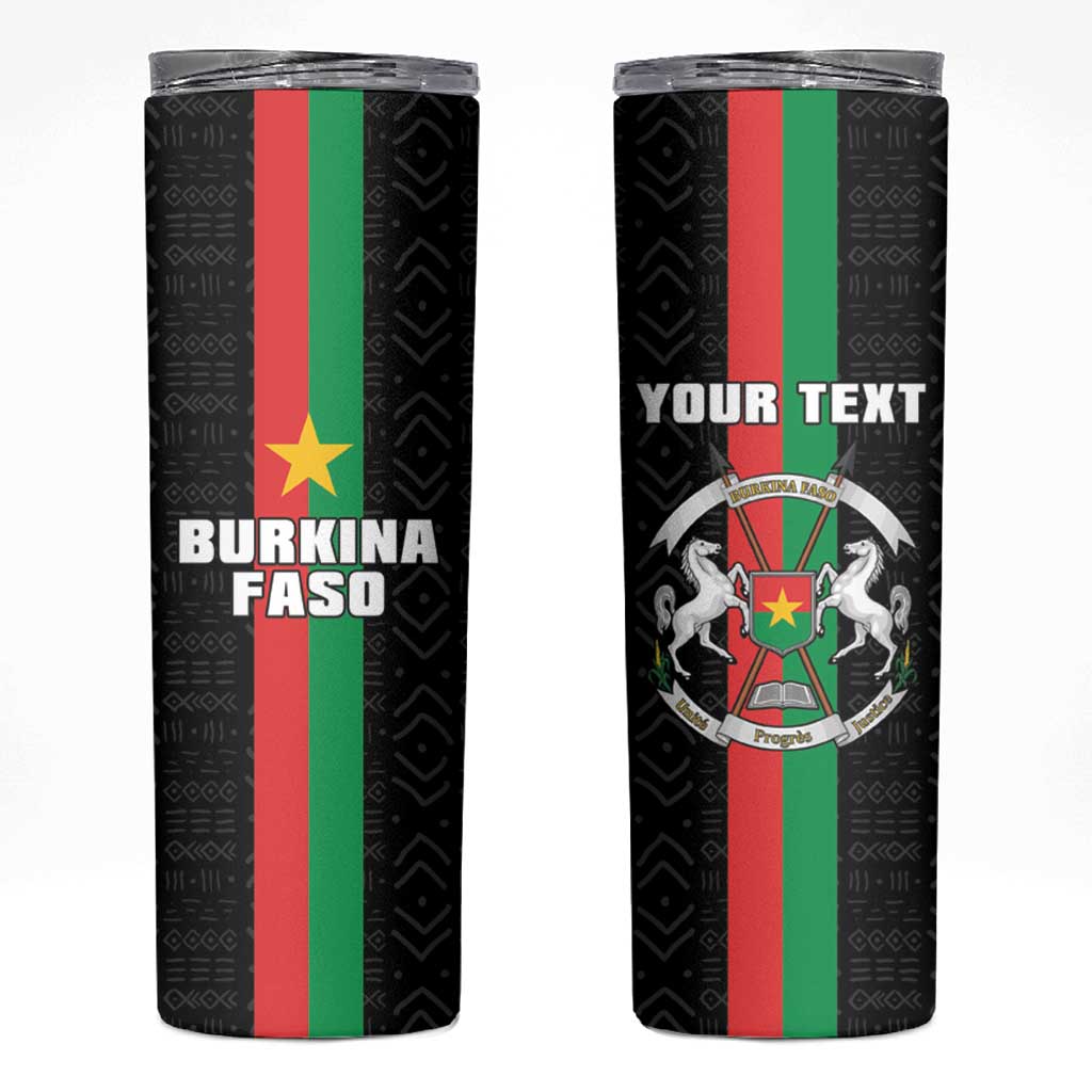 Personalized Burkina Faso Striped Skinny Tumbler African Mud Cloth Pattern - Black - Wonder Print Shop