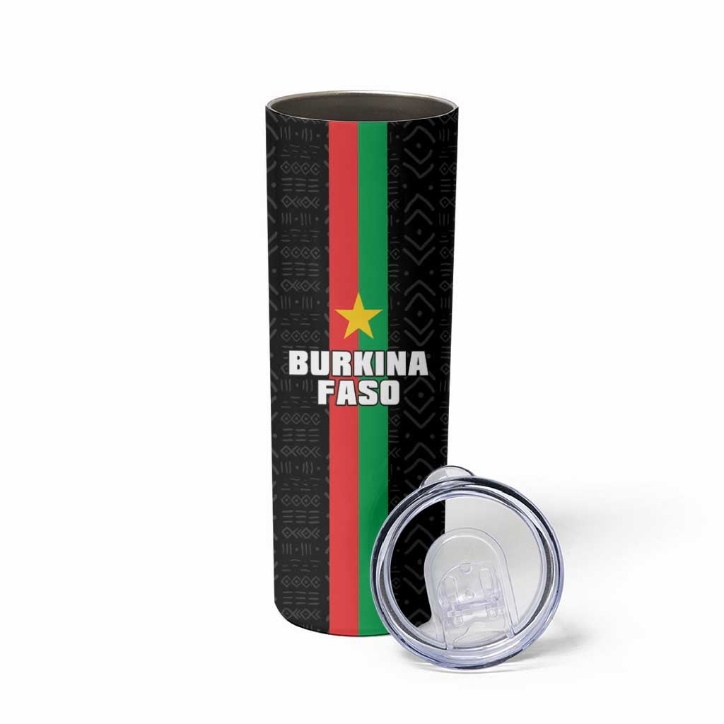 Personalized Burkina Faso Striped Skinny Tumbler African Mud Cloth Pattern - Black - Wonder Print Shop