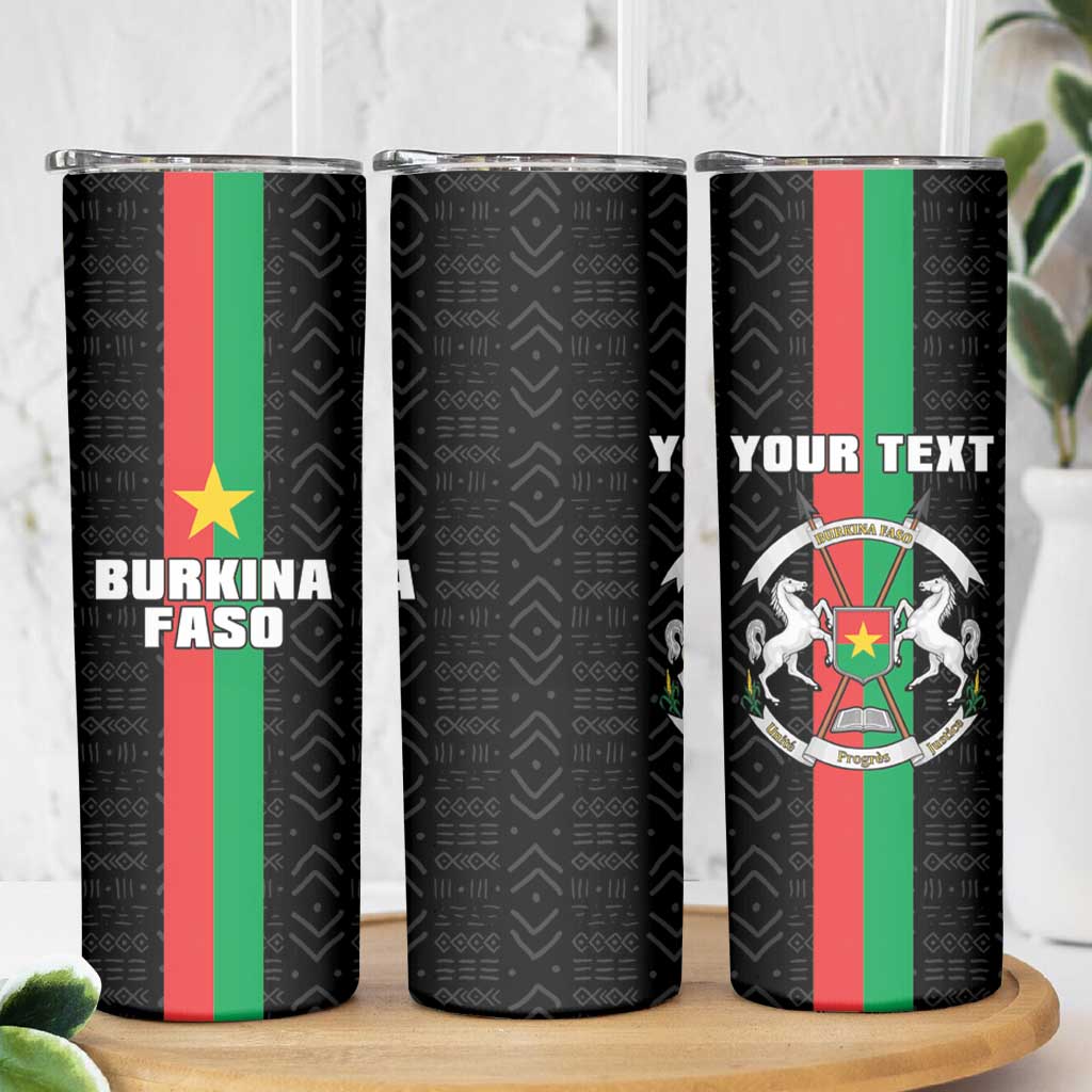 Personalized Burkina Faso Striped Skinny Tumbler African Mud Cloth Pattern - Black - Wonder Print Shop