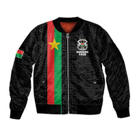 Personalized Burkina Faso Striped Sleeve Zip Bomber Jacket African Mud Cloth Pattern - Black - Wonder Print Shop
