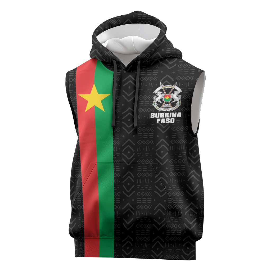 Personalized Burkina Faso Striped Sleeveless Hoodie African Mud Cloth Pattern - Black - Wonder Print Shop