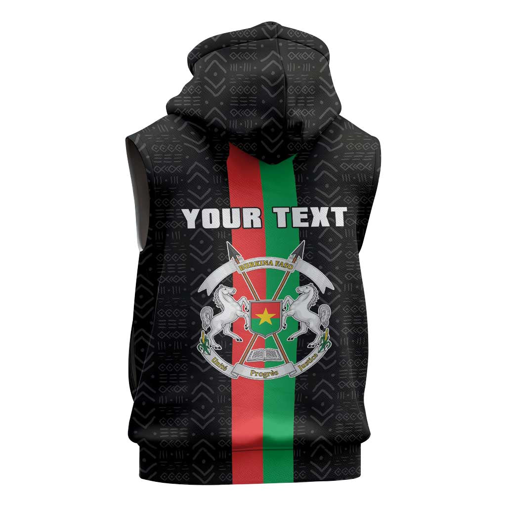 Personalized Burkina Faso Striped Sleeveless Hoodie African Mud Cloth Pattern - Black - Wonder Print Shop