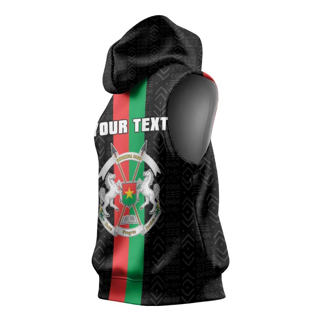 Personalized Burkina Faso Striped Sleeveless Hoodie African Mud Cloth Pattern - Black - Wonder Print Shop
