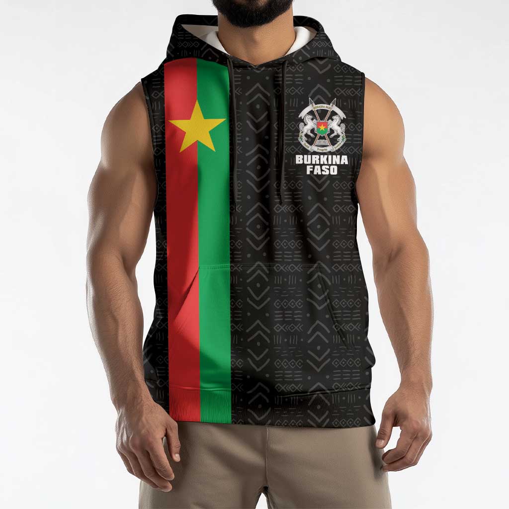 Personalized Burkina Faso Striped Sleeveless Hoodie African Mud Cloth Pattern - Black - Wonder Print Shop