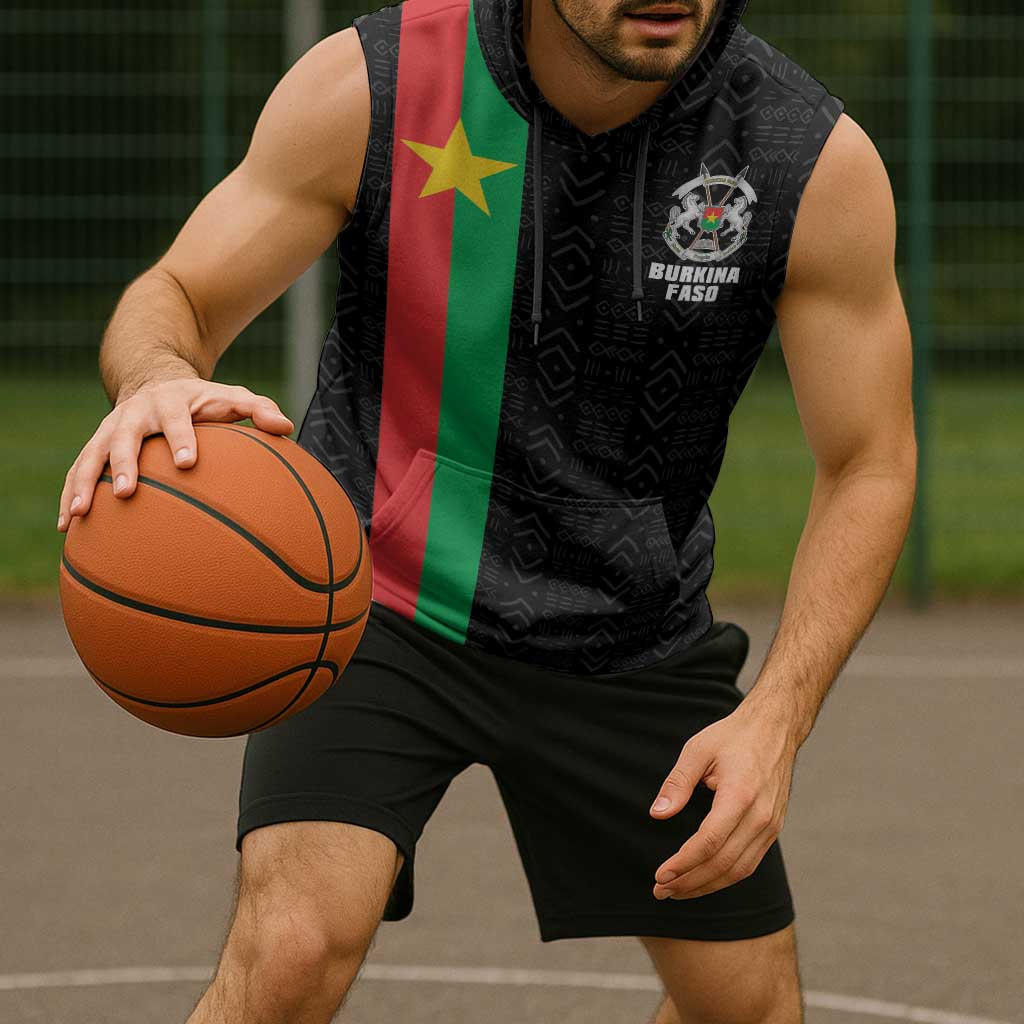 Personalized Burkina Faso Striped Sleeveless Hoodie African Mud Cloth Pattern - Black - Wonder Print Shop