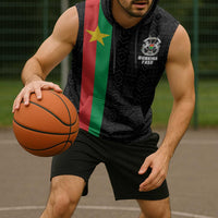 Personalized Burkina Faso Striped Sleeveless Hoodie African Mud Cloth Pattern - Black - Wonder Print Shop