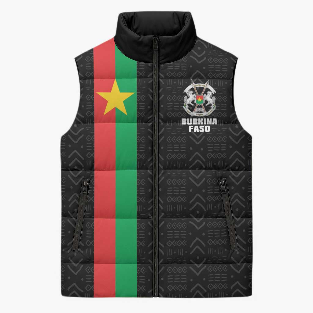 Personalized Burkina Faso Striped Sleeveless Puffer Jacket African Mud Cloth Pattern - Black - Wonder Print Shop