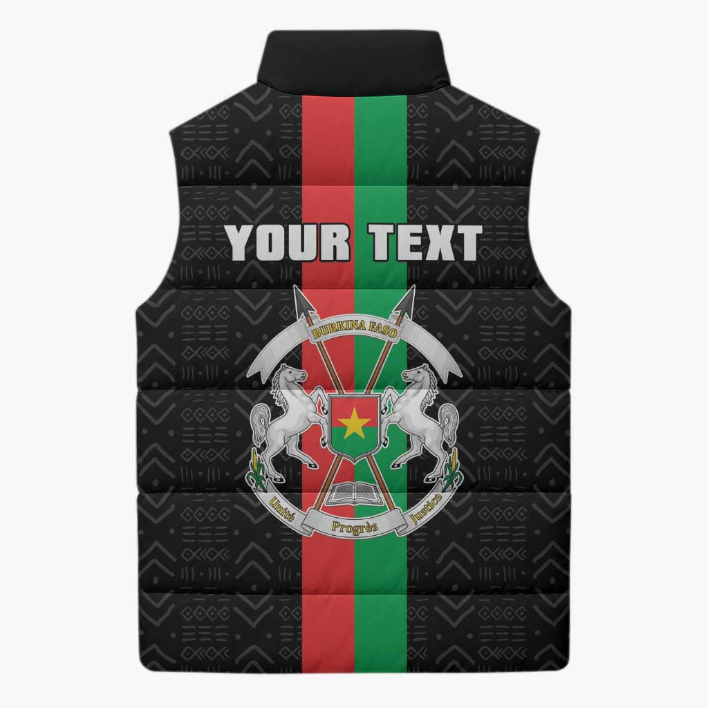 Personalized Burkina Faso Striped Sleeveless Puffer Jacket African Mud Cloth Pattern - Black - Wonder Print Shop