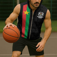 Personalized Burkina Faso Striped Sleeveless Zip Hoodie African Mud Cloth Pattern - Black - Wonder Print Shop