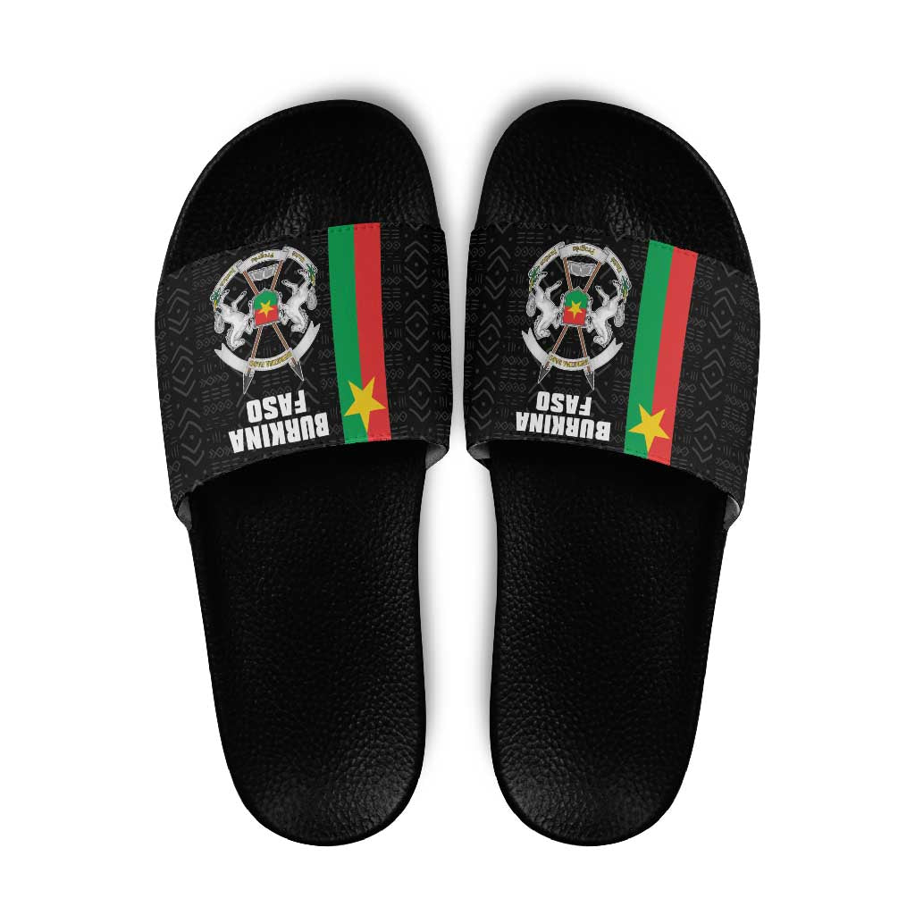 Burkina Faso Striped Slide Sandals African Mud Cloth Pattern - Black - Wonder Print Shop