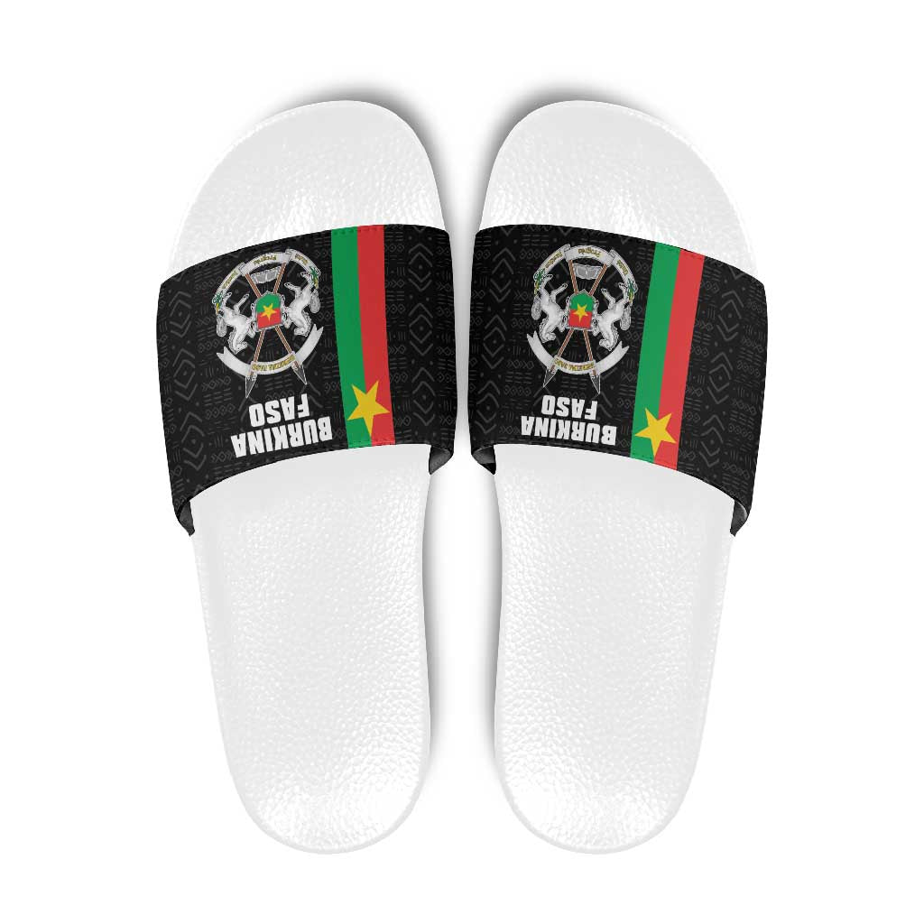 Burkina Faso Striped Slide Sandals African Mud Cloth Pattern - Black - Wonder Print Shop