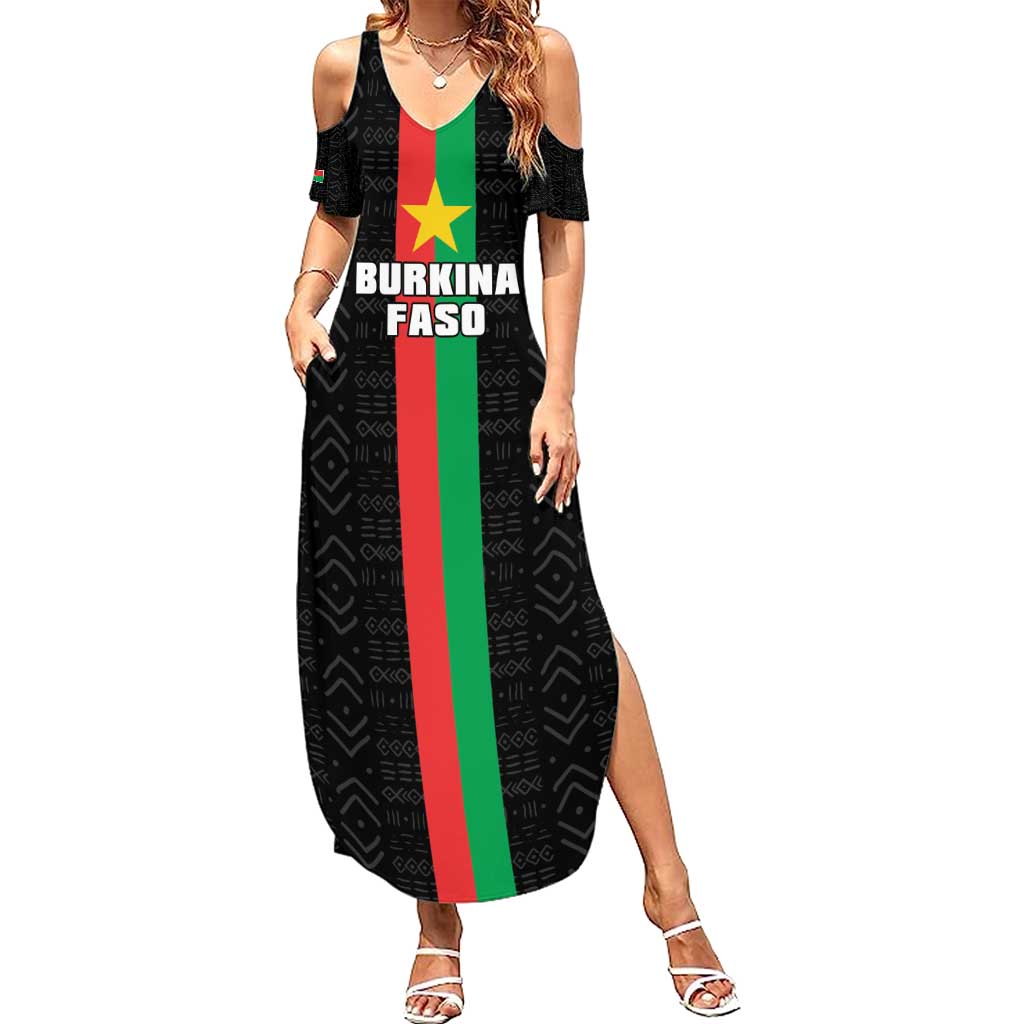 Personalized Burkina Faso Striped Summer Maxi Dress African Mud Cloth Pattern - Black - Wonder Print Shop