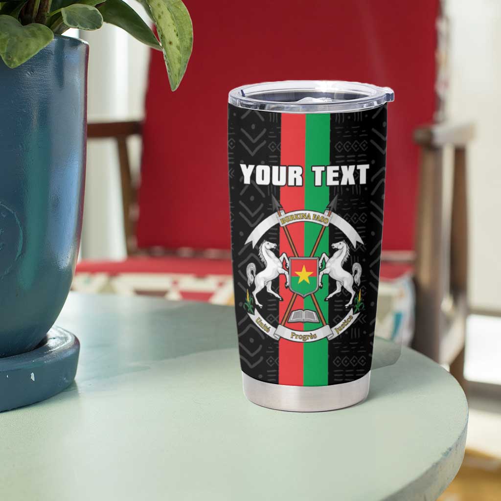 Personalized Burkina Faso Striped Tumbler Cup African Mud Cloth Pattern - Black - Wonder Print Shop