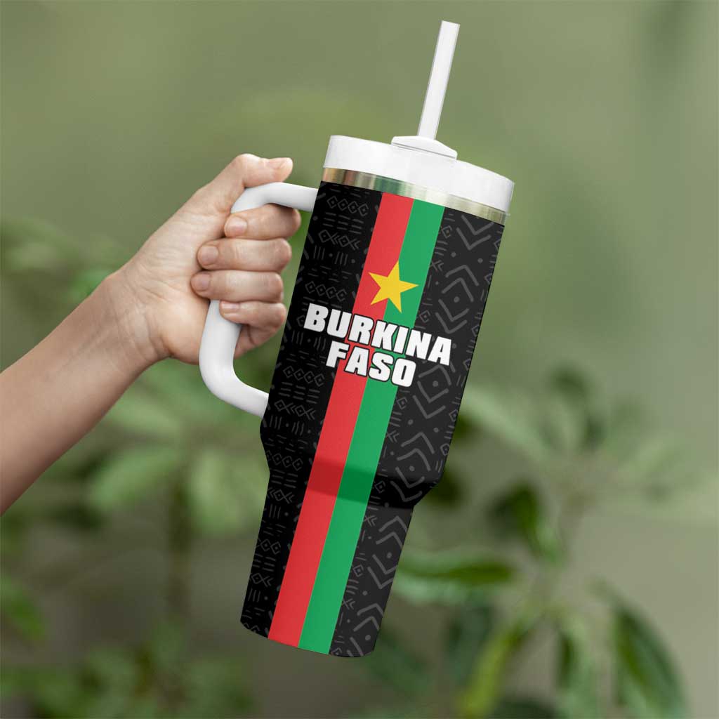 Personalized Burkina Faso Striped Tumbler With Handle African Mud Cloth Pattern - Black - Wonder Print Shop