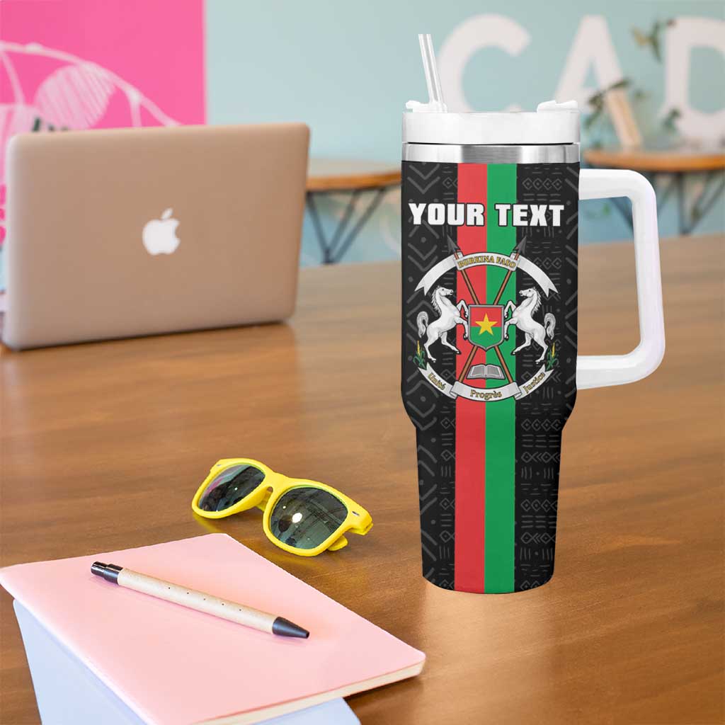Personalized Burkina Faso Striped Tumbler With Handle African Mud Cloth Pattern - Black - Wonder Print Shop