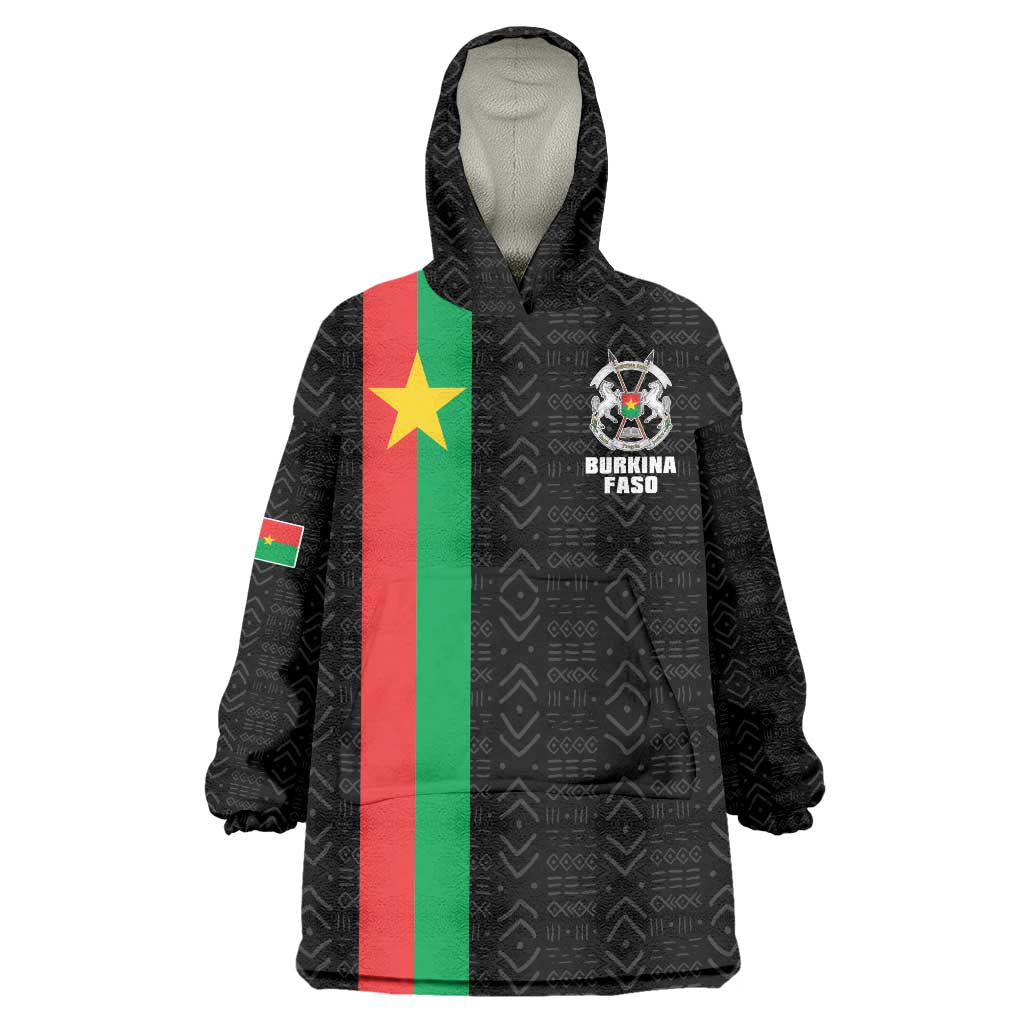 Personalized Burkina Faso Striped Wearable Blanket Hoodie African Mud Cloth Pattern - Black - Wonder Print Shop