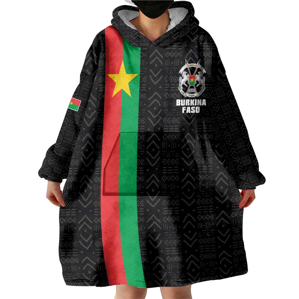 Personalized Burkina Faso Striped Wearable Blanket Hoodie African Mud Cloth Pattern - Black - Wonder Print Shop