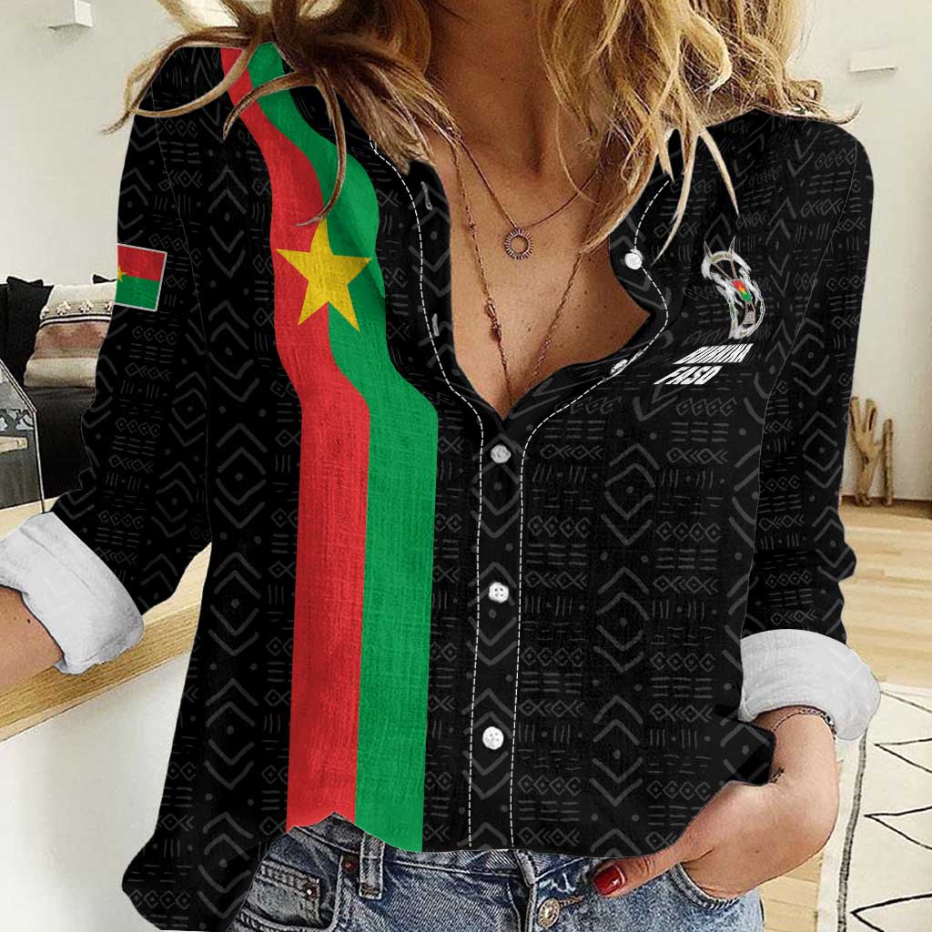 Personalized Burkina Faso Striped Women Casual Shirt African Mud Cloth Pattern - Black - Wonder Print Shop