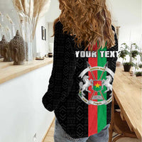 Personalized Burkina Faso Striped Women Casual Shirt African Mud Cloth Pattern - Black - Wonder Print Shop