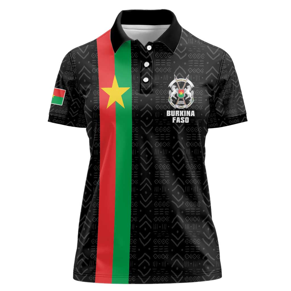 Personalized Burkina Faso Striped Women Polo Shirt African Mud Cloth Pattern - Black - Wonder Print Shop