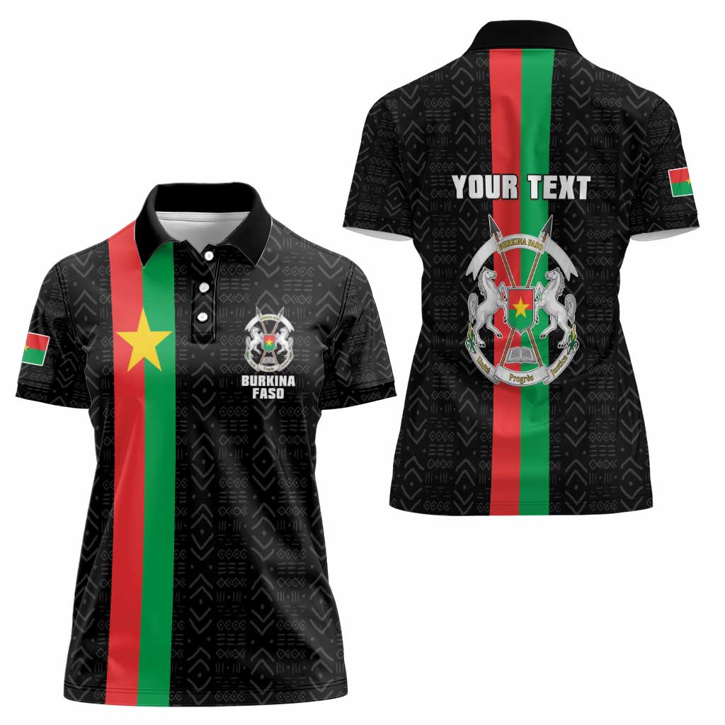Personalized Burkina Faso Striped Women Polo Shirt African Mud Cloth Pattern - Black - Wonder Print Shop
