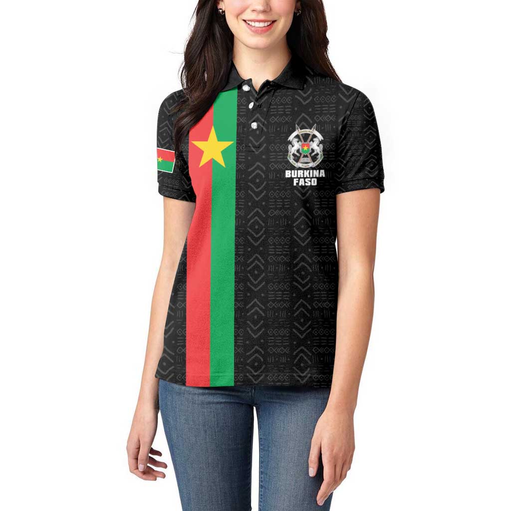 Personalized Burkina Faso Striped Women Polo Shirt African Mud Cloth Pattern - Black - Wonder Print Shop