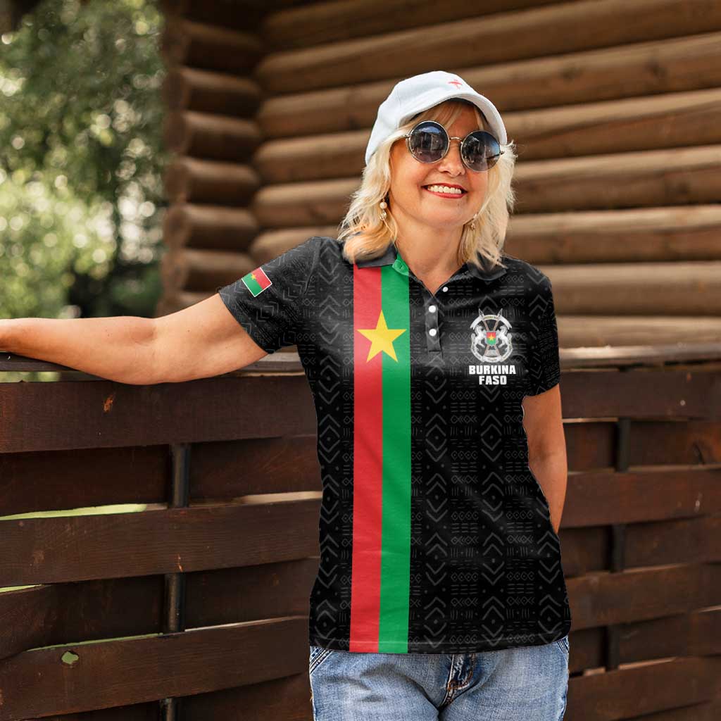 Personalized Burkina Faso Striped Women Polo Shirt African Mud Cloth Pattern - Black - Wonder Print Shop
