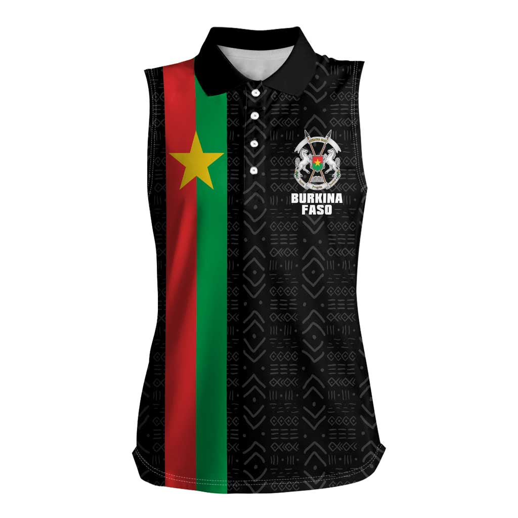 Personalized Burkina Faso Striped Women Sleeveless Polo Shirt African Mud Cloth Pattern - Black - Wonder Print Shop