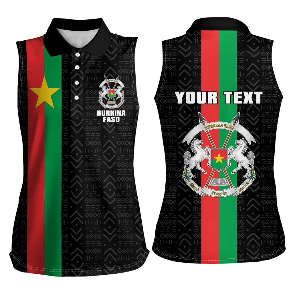Personalized Burkina Faso Striped Women Sleeveless Polo Shirt African Mud Cloth Pattern - Black - Wonder Print Shop