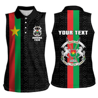Personalized Burkina Faso Striped Women Sleeveless Polo Shirt African Mud Cloth Pattern - Black - Wonder Print Shop