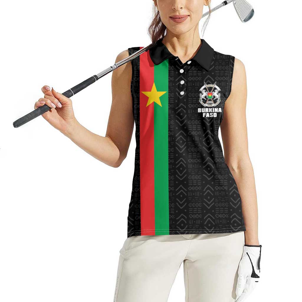 Personalized Burkina Faso Striped Women Sleeveless Polo Shirt African Mud Cloth Pattern - Black - Wonder Print Shop