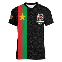 Personalized Burkina Faso Striped Women V-Neck T-Shirt African Mud Cloth Pattern - Black - Wonder Print Shop