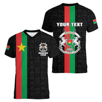 Personalized Burkina Faso Striped Women V-Neck T-Shirt African Mud Cloth Pattern - Black - Wonder Print Shop