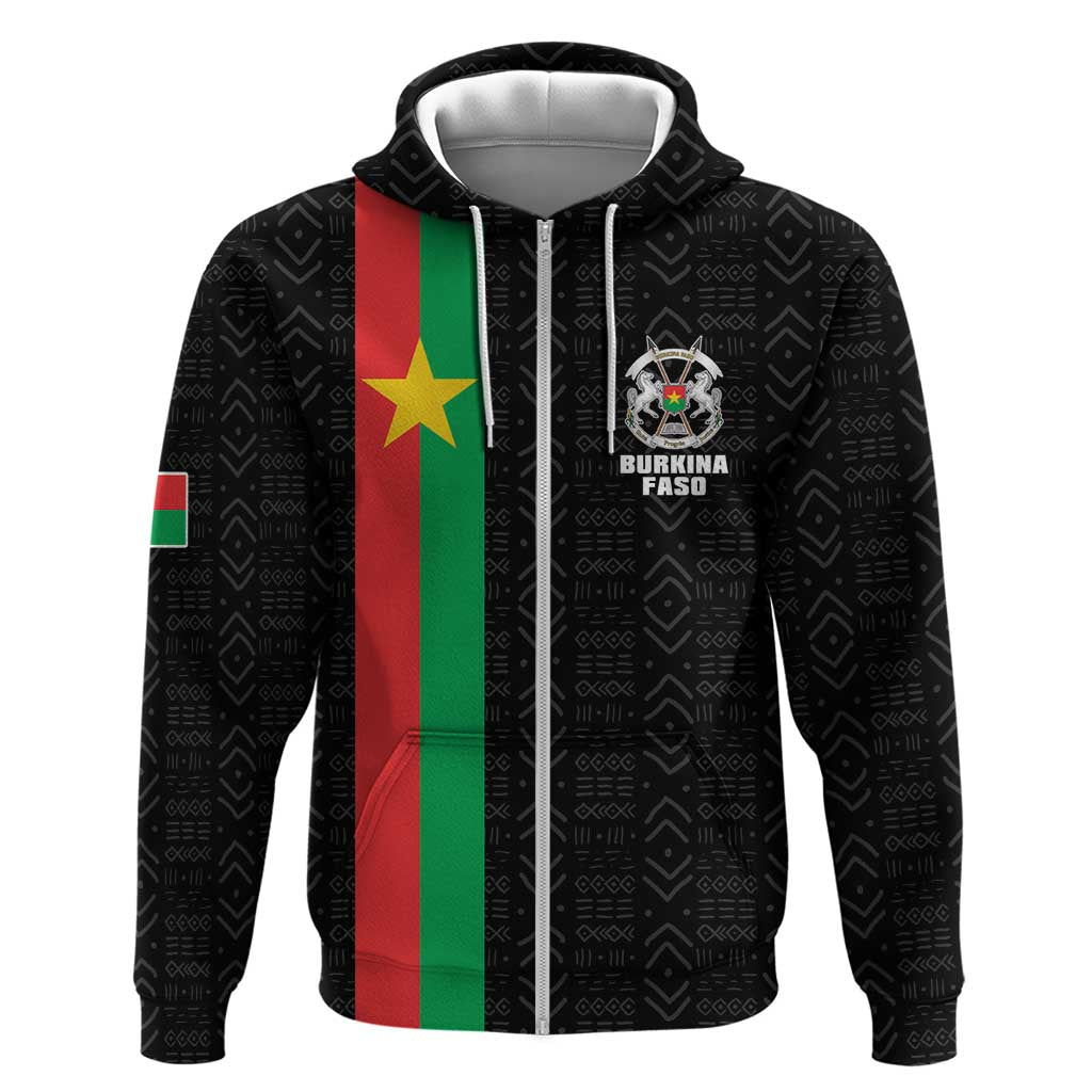 Personalized Burkina Faso Striped Zip Hoodie African Mud Cloth Pattern - Black - Wonder Print Shop