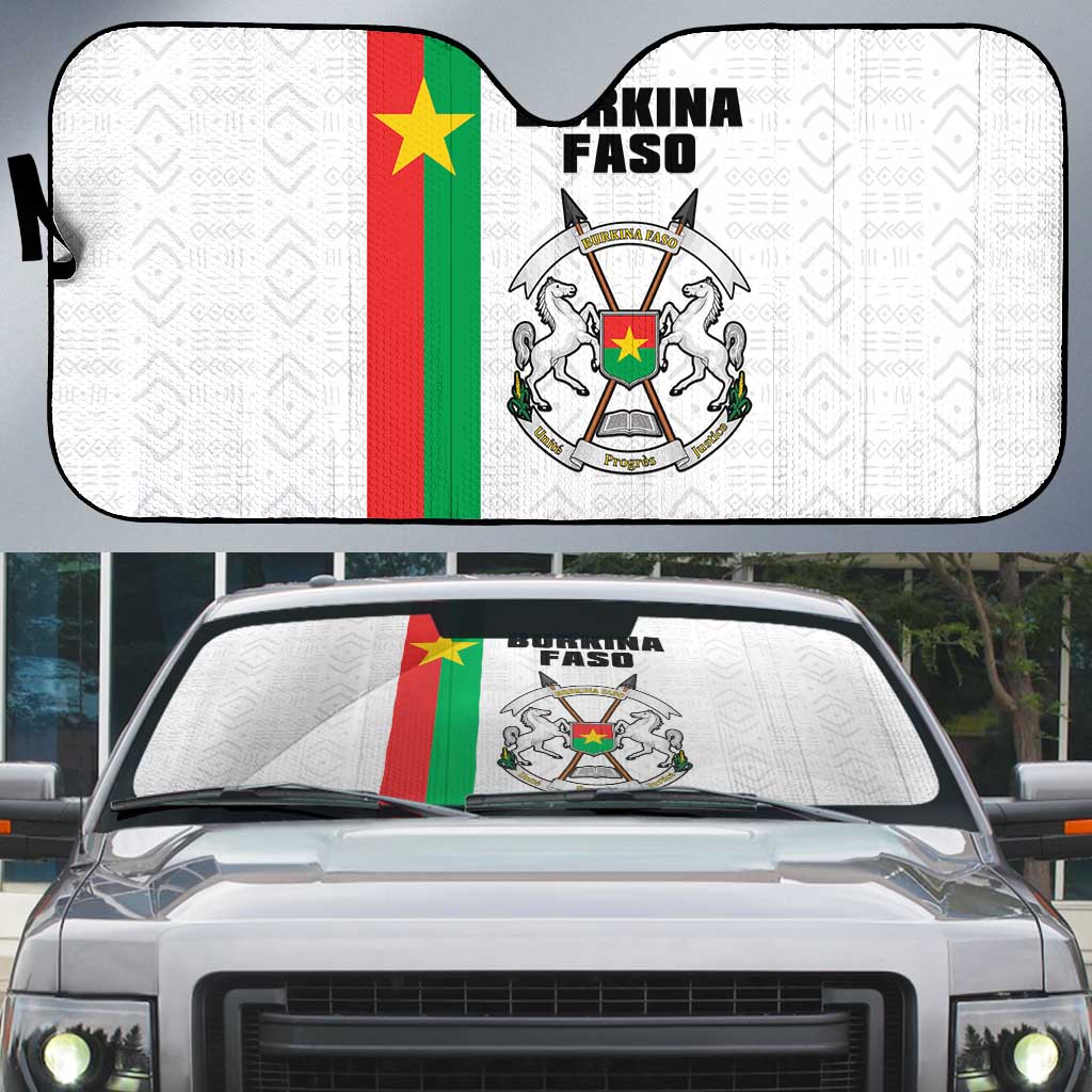 Burkina Faso Striped Auto Sun Shade African Mud Cloth Pattern - White - Wonder Print Shop