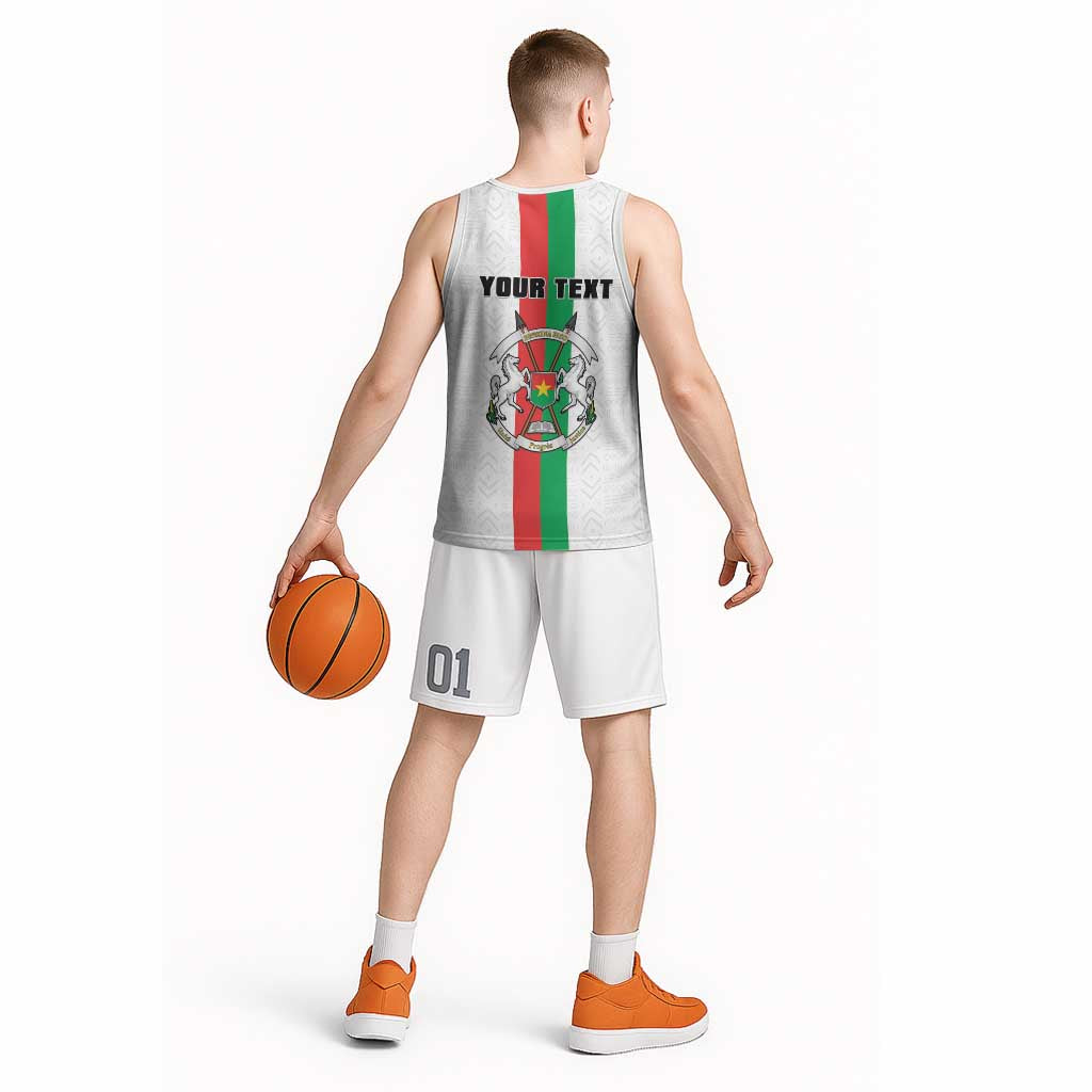 Personalized Burkina Faso Striped Basketball Jersey African Mud Cloth Pattern - White - Wonder Print Shop