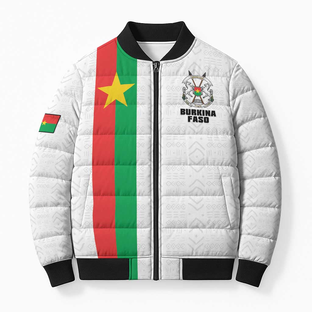 Personalized Burkina Faso Striped Bomber Puffer Jacket African Mud Cloth Pattern - White - Wonder Print Shop