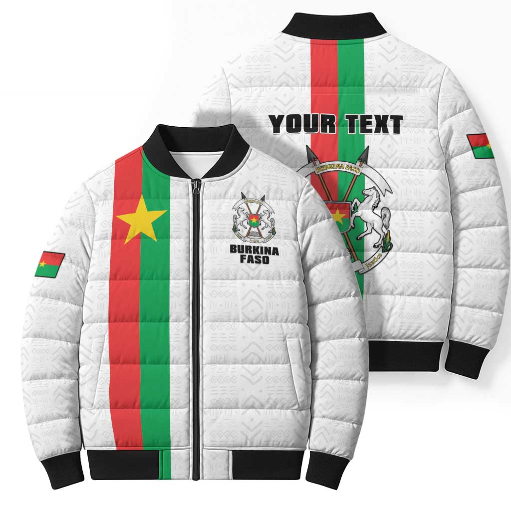 Personalized Burkina Faso Striped Bomber Puffer Jacket African Mud Cloth Pattern - White - Wonder Print Shop